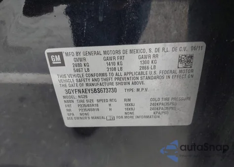 2011 Cadillac Srx Luxury Collection from USA, damaged, VIN 3GYFNAEY5BS673730